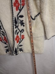 OCEANUS Cozy Floral Open Cardigan Sweater Shawl Large Red Black Cream Large