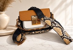 ALDO Small Snake Print Crossbody Bag Black Tan White Turn Lock Chain Strap Charm