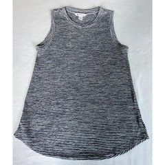 Athleta Womens XS Striped Sleeveless Tank Top Navy Blue White High Low Hem Knit