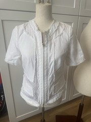 Escada White Textured Fringe Trim Zip Jacket Blazer EU 38 US 6