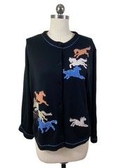 Blair Y2K Cardigan Womens Large Black Horses Western Equestrian Cowgirl Charm