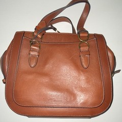 Fossil Brown Satchel/Top Handle Bag Gold Hardware Zip/Magnetic + Detach Strap