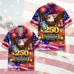 250 Year USA American Flag Aloha Patriotic Freedom Summer Hawaiian Shirt