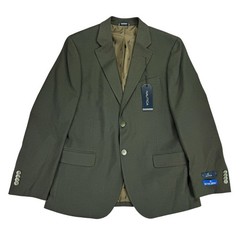 Nautica Mens 2-Piece Modern Fit Active Stretch Solid Suit Olive Green 38S 32W