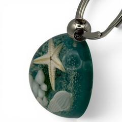 Dark Green Beach Starfish Resin Keychain Shell Ocean Sea Life Gift