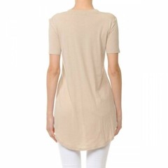 Overlapping Side Slit Round Neck Short Sleeve Loose Fit Top 69411