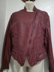 Santelon Women’s Burgundy Zip-Front Lined Biker Jacket w/ Pockets Size XL