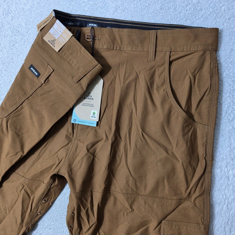 NEW! Prana Stretch Zion Slim Pant II Mens 42/34 Sepia Brown Tapered Stretch $95