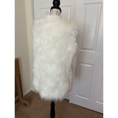 Miss London Black Label White Faux Fur Vest Vintage Sleeveless Shaggy Jacket M