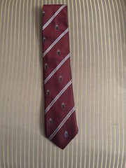 Canali Men’s Silk Woven Striped Tie Burgundy/Blue/White Logo One Size