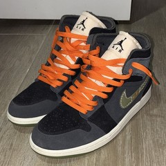 Jordan Air Jordan 1 Mid Mid-Top Colorblock Sneaker Black Gray Green Orange