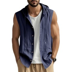 Summer Solid Casual Hooded Sleeveless Shirt Vest For Men