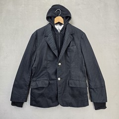 House Hause of Howe Striped Hoodie Blazer Jacket Mens Size 46 Blue Black