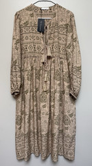 NWT R VIVIMOS Womens Dress Floral Dress Large 12/14 Retro Boho Neutral Tassel