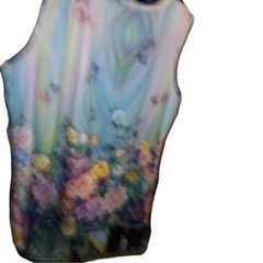 Light Blue Sleeveless Pullover 1X With Multiple Flowers V-Neck Item C110