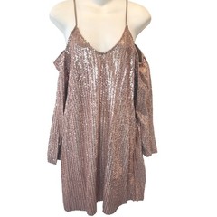 Nasty Gal Rose Gold Sequin Cold Shoulder Mini Dress Womens Large NWT