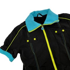 Zumba Fitness Womens M Black Neon Blue Yellow Short Sleeve Windbreaker