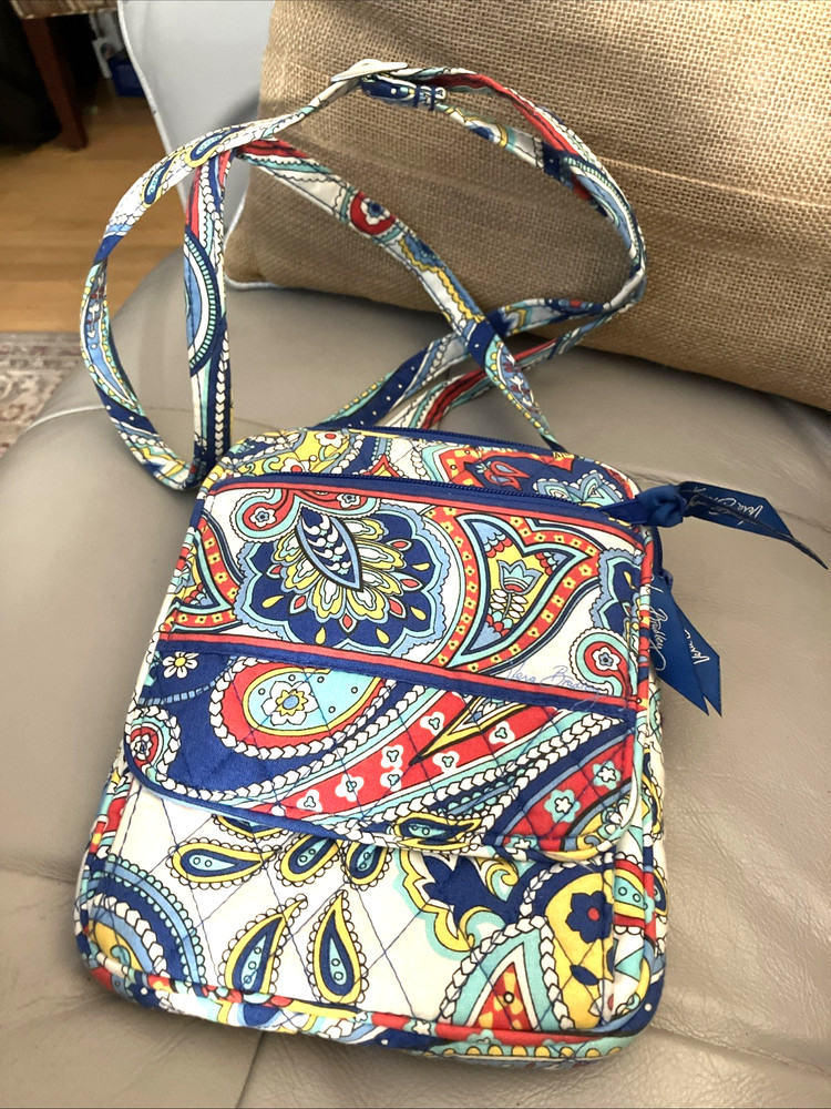 Vera Bradley Mini Hipster Crossbody Bag Blue Red Yellow Paisley Quilted Cotton