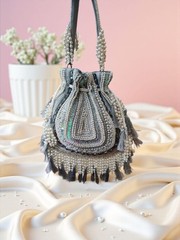 Evening Bag Royal Pearl Tassel Designer Potli Handcrafted Bridal Wedding Handbag