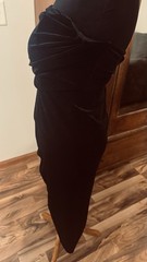 AS Black Velvet Strapless Ruched velvet Midi Dress Zip Women’s S COVINA V106