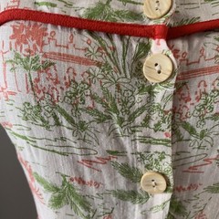 Monteau Linen Blend Pagoda pattern Sundress S Natural Ivory and Red dress