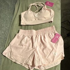 I3 Sportwear Pink 2-Piece Sports Bra & Shorts Set V-Neck Stretch Size M