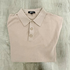 Brioni Men’s Beige Solid Short Sleeve Polo Shirt L Collared 3-Button