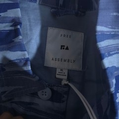 Free Assembly Mens Military Fatigue Jacket Blue Camo Button Down Shirt Sz XL New