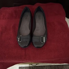 Women’s Black Slip-On Flats with Buckle Accent and Round Toe