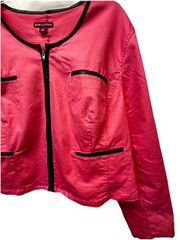 Jessica London Jacket Womens 26 Pink Cotton Blend Canvas Faux Leather Trim Zip