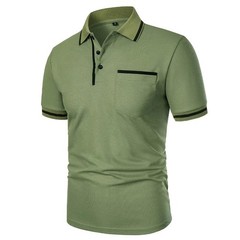 Men’s Short Sleeve Polo Shirt, Solid Color Casual T-Shirt with Pockets