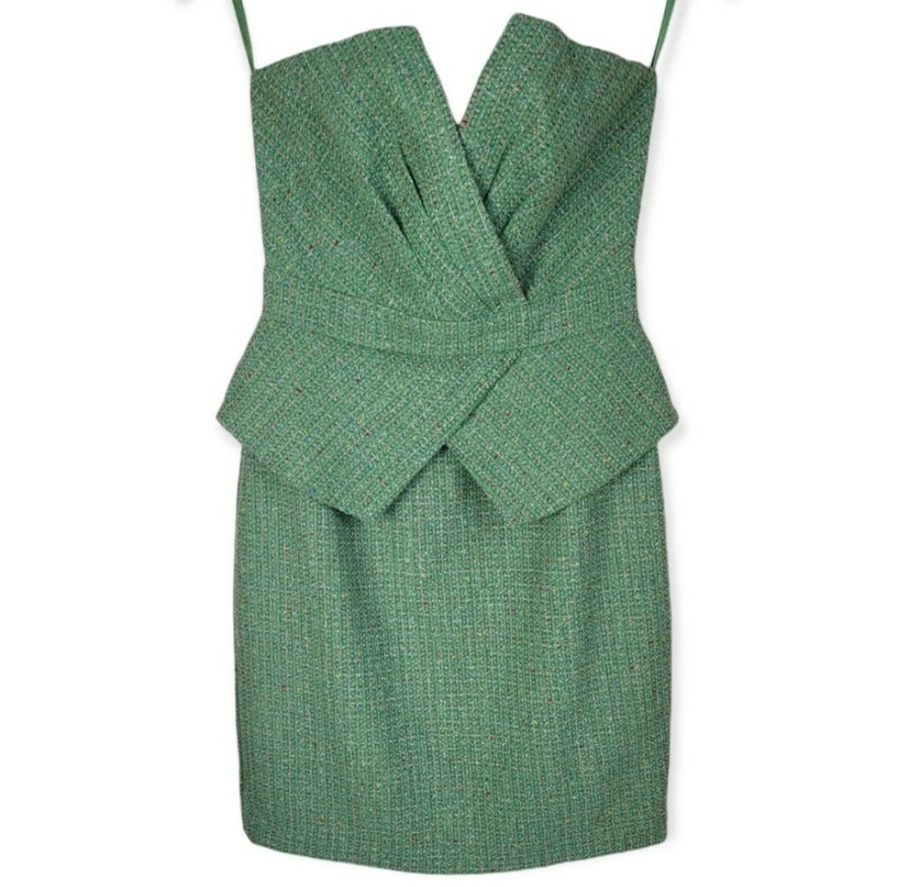 NWT Aryan K. Strapless Green Tweed Dress Size Small