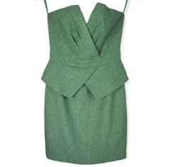 NWT Aryan K. Strapless Green Tweed Dress Size Small