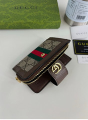 GG Monogram Canvas Leather Zip Coin Card Wallet Small Compact New