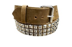 Three Row Pyramid Stud Belt Brown Leather Studded Belt Punk Goth By Funk Plus