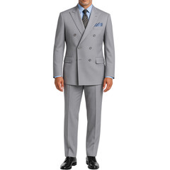 VINCI Men’s Light Gray Double-Breasted Suit w/ Adjustable Waist, Reg-Fit – NEW