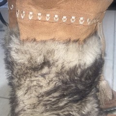 BareTraps Women’s Brown Suede Faux Fur Tassel Mid-Calf Lined Slip-On Boots 7