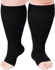 Toeless Plus Size Compression Socks for Women Open 5X-Large-6X-Large, Black
