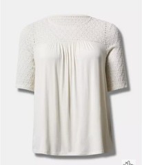 Torrid Cream Super Soft Stretch Blouse Size 6 Lace Sleeves Top T-shirt NWT Shirt