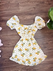 City Studio Women’s S White Polka Dot Lemon Print V-Neck Cutout Mini Dress