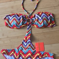 Prestige Edge 2-Piece Bandeau Bikini Set Halter Multicolor Chevron, Women’s XL