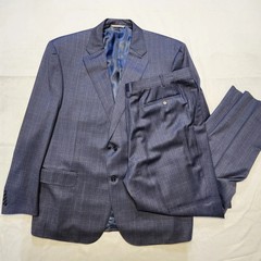 Canali Recent Navy Blue 100% Wool Windowpane Modern Suit 44 US/UK Pants 38X30
