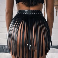 Punk Tassel Skirt Waist Belt Ajustable Waistband Mini Fringe Gothic Belt Skirt