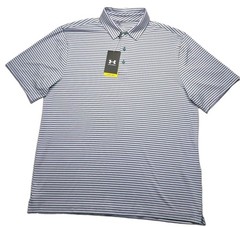 Under Armour Polo Shirt Men Large UPF 30 Anti Odor Golf Performance Purple White