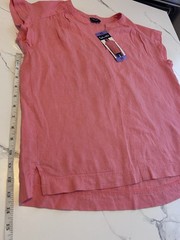 Splendid Women’s XS Linen Blend Blouse Coral Pink Short Sleeve Split Neck NWT