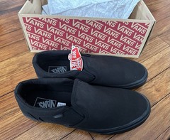 Vans Men’s Asher Slip On Double Black Canvas Casual Skate Shoes Size 12 NEW