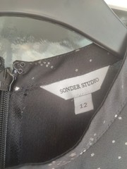 Sonder Studio Celestial Star Print Midi Dress UK 12 Black Sparkle Long Sleeve