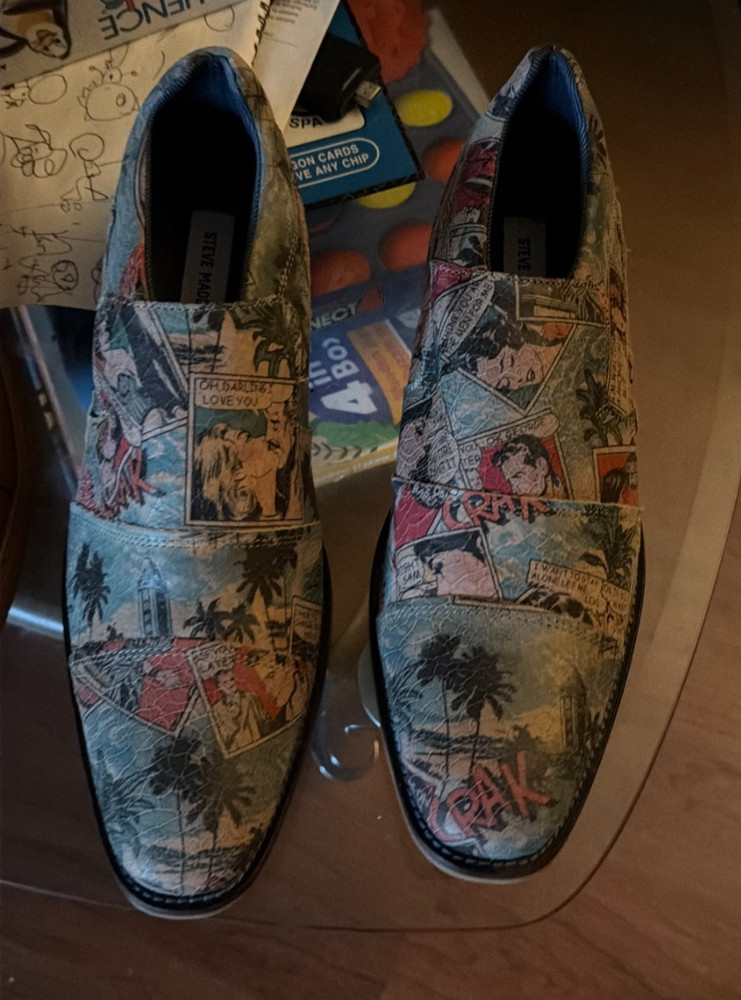 steve madden mens pop up comic book shoes, size 12, excellent condition