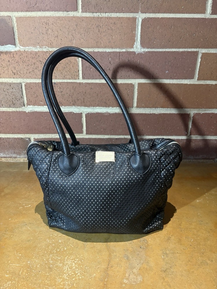 Betsey Johnson Black Satchel Top Handle Bag Zip Heart Charm
