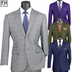 VINCI Men’s Glen Plaid 2-Button Modern Fit Business Suit 36S-56L, 4 Colors – NEW